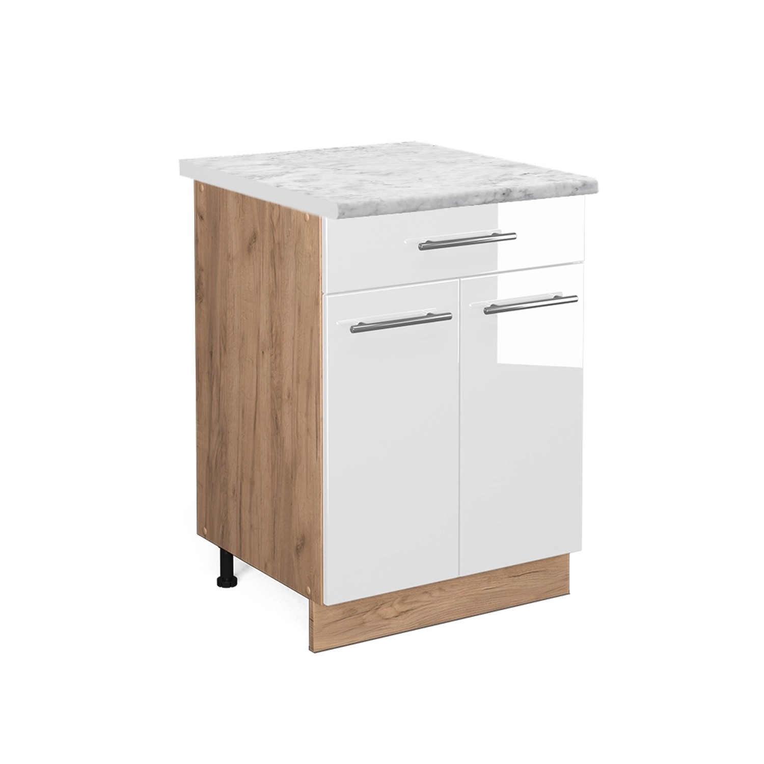 Vicco Küchenunterschrank Fame-Line Weiß Hochglanz/Goldkraft Eiche 60 cm mit Schublade AP Marmor von Vicco