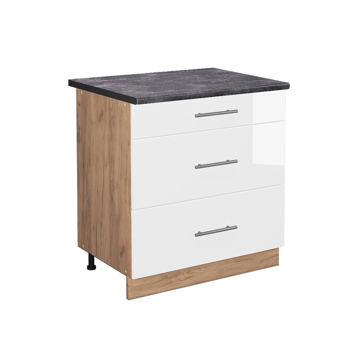Vicco Küchenunterschrank Fame-Line Weiß Hochglanz/Goldkraft Eiche 80 cm mit 3 Schubladen AP Anthrazit von Vicco