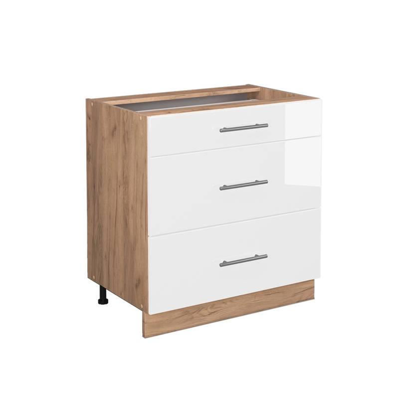 Vicco Küchenunterschrank Fame-Line Weiß Hochglanz/Goldkraft Eiche 80 cm mit 3 Schubladen ohne Arbeitsplatte von Vicco