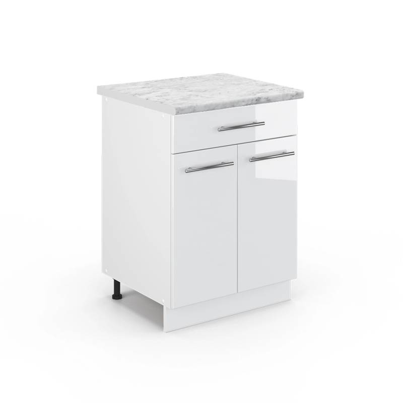 Vicco Küchenunterschrank Fame-Line Weiß Hochglanz/Weiß 60 cm mit Schublade AP Marmor von Vicco