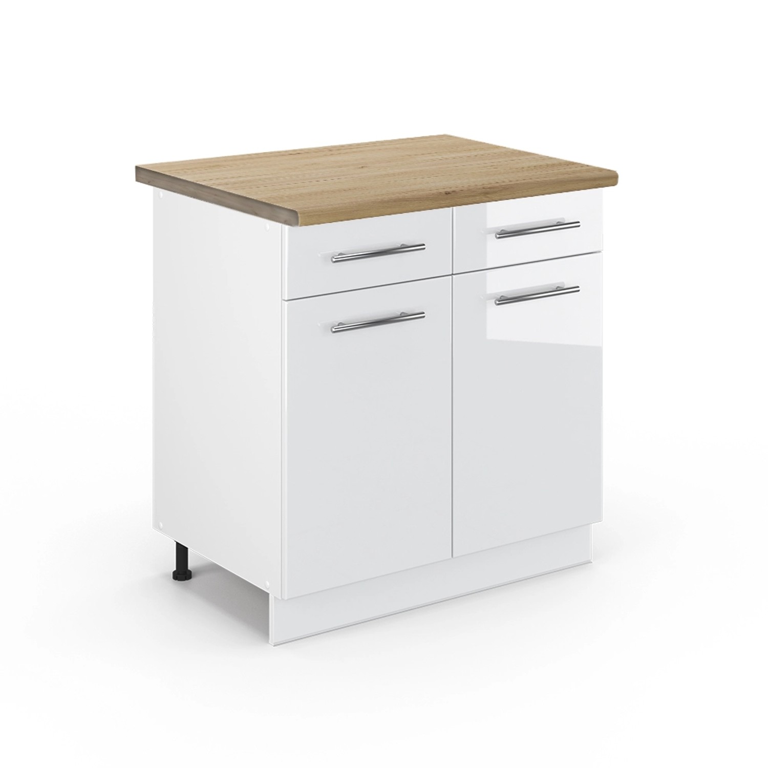 Vicco Küchenunterschrank Fame-Line Weiß Hochglanz/Weiß 80 cm AP Eiche von Vicco