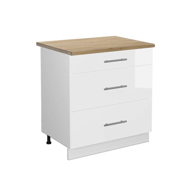 Vicco Küchenunterschrank Fame-Line Weiß Hochglanz/Weiß 80 cm mit 3 Schubladen AP Eiche Vicco Küchenunterschrank Fame-Line Weiß Hochglanz/Weiß 80 cm mit 3 Schubladen AP Eiche von Vicco