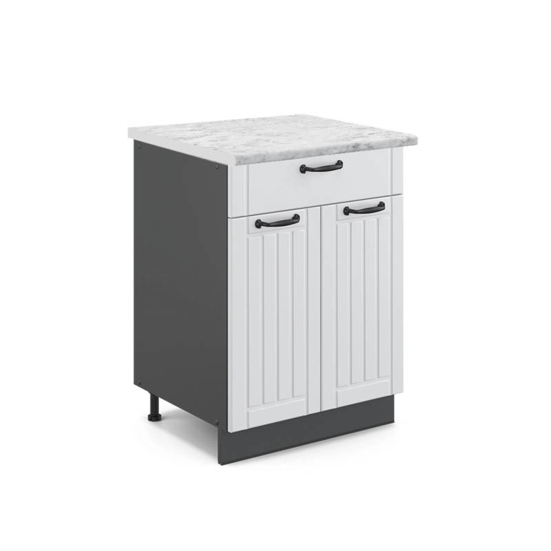 Vicco Küchenunterschrank Fame-Line Weiß Landhaus/Anthrazit 60 cm mit Schublade AP Marmor von Vicco