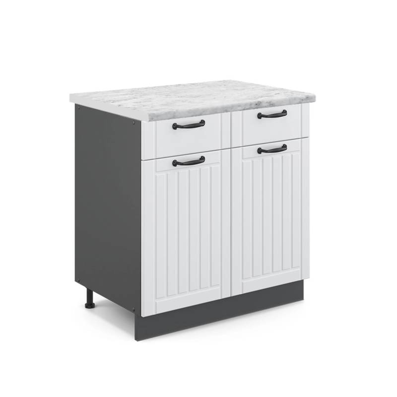 Vicco Küchenunterschrank Fame-Line Weiß Landhaus/Anthrazit 80 cm AP Marmor von Vicco