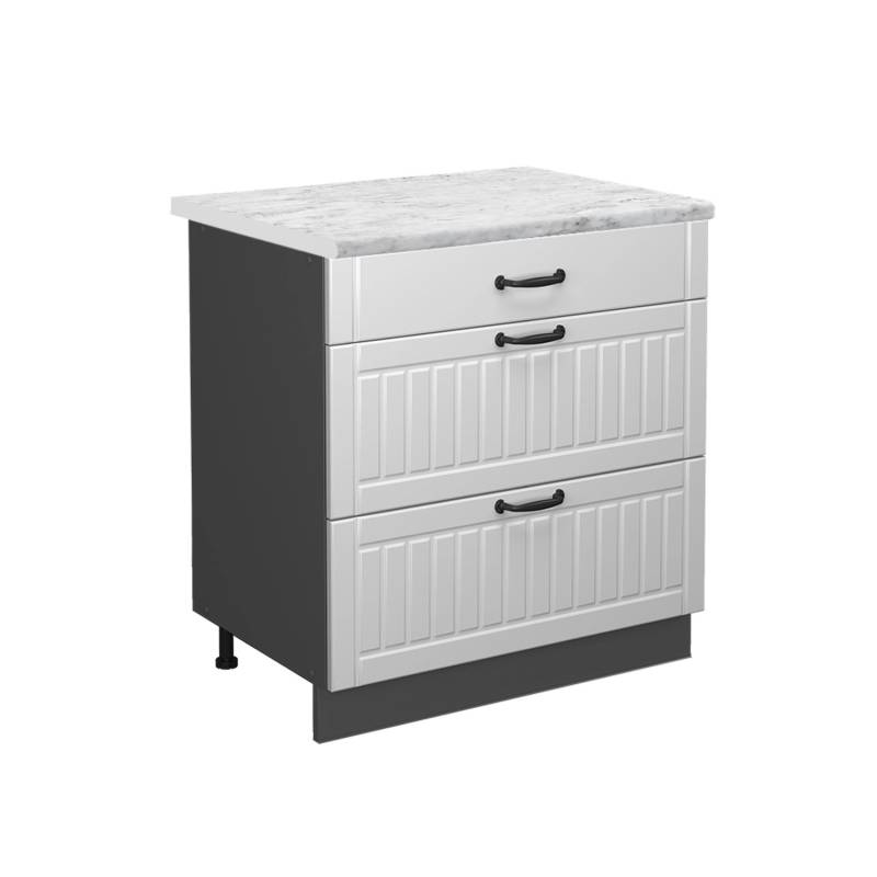 Vicco Küchenunterschrank Fame-Line Weiß Landhaus/Anthrazit 80 cm mit 3 Schubladen AP Marmor von Vicco