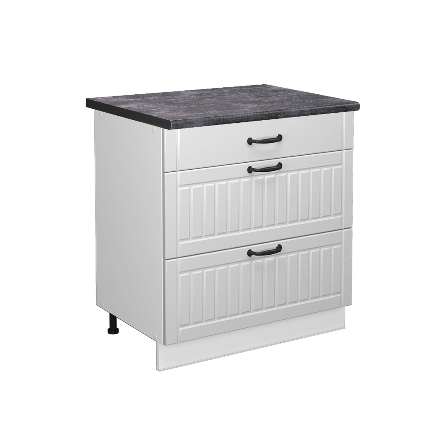 Vicco Küchenunterschrank Fame-Line Weiß Landhaus/Weiß 80 cm mit 3 Schubladen AP Anthrazit von Vicco