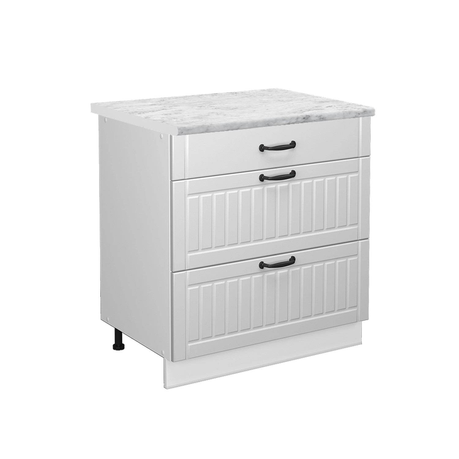 Vicco Küchenunterschrank Fame-Line Weiß Landhaus/Weiß 80 cm mit 3 Schubladen AP Marmor von Vicco