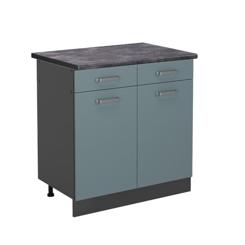 Vicco Küchenunterschrank R-Line, Blau-Grau/Anthrazit, 80 cm, AP Anthrazit von Vicco
