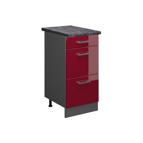 Vicco Küchenunterschrank R-Line, Bordeaux Hochglanz/Anthrazit, 40 cm mit Schubladen, AP Anthrazit Vicco Küchenunterschrank R-Line, Bordeaux Hochglanz/Anthrazit, 40 cm mit Schubladen, AP Anthrazit von Vicco