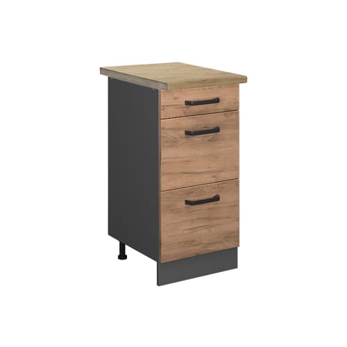 Vicco Küchenunterschrank R-Line, Goldkraft Eiche/Anthrazit, 40 cm mit Schubladen, AP Eiche von Vicco