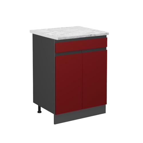 Vicco Küchenunterschrank R-Line, Schubladenschrank für die Küche, Rot/Anthrazit, 60 cm AP Marmor von Vicco