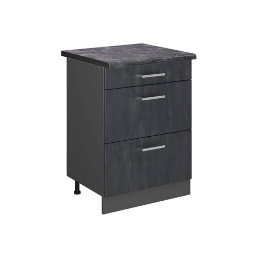 Vicco Küchenunterschrank R-Line, Schubladenschrank für die Küche, Schwarz Beton, 60 cm AP Anthrazit von Vicco