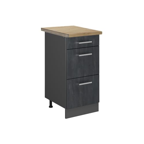 Vicco Küchenunterschrank R-Line, Schubladenschrank für die Küche, Schwarz Beton, 40 cm AP Eiche von Vicco