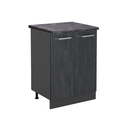 Vicco Küchenunterschrank R-Line, Schwarz Beton/Anthrazit, 60 cm AP Anthrazit von Vicco