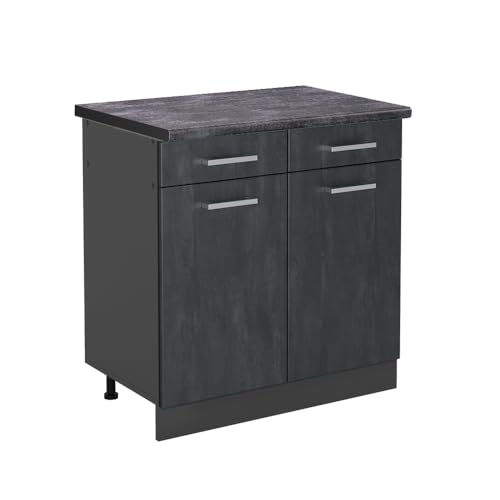 Vicco Küchenunterschrank R-Line, Schubladenschrank für die Küche, Schwarz Beton, 80 cm AP Anthrazit von Vicco