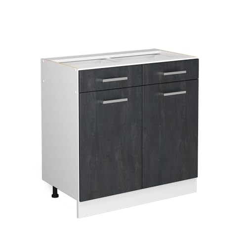 Vicco Küchenunterschrank R-Line, Schwarz Beton, 80 cm ohne Arbeitsplatte von Vicco