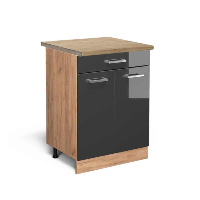 Vicco Küchenunterschrank R-Line Anthrazit Hochglanz/Goldkraft Eiche 60 cm mit Schublade AP Eiche von Vicco
