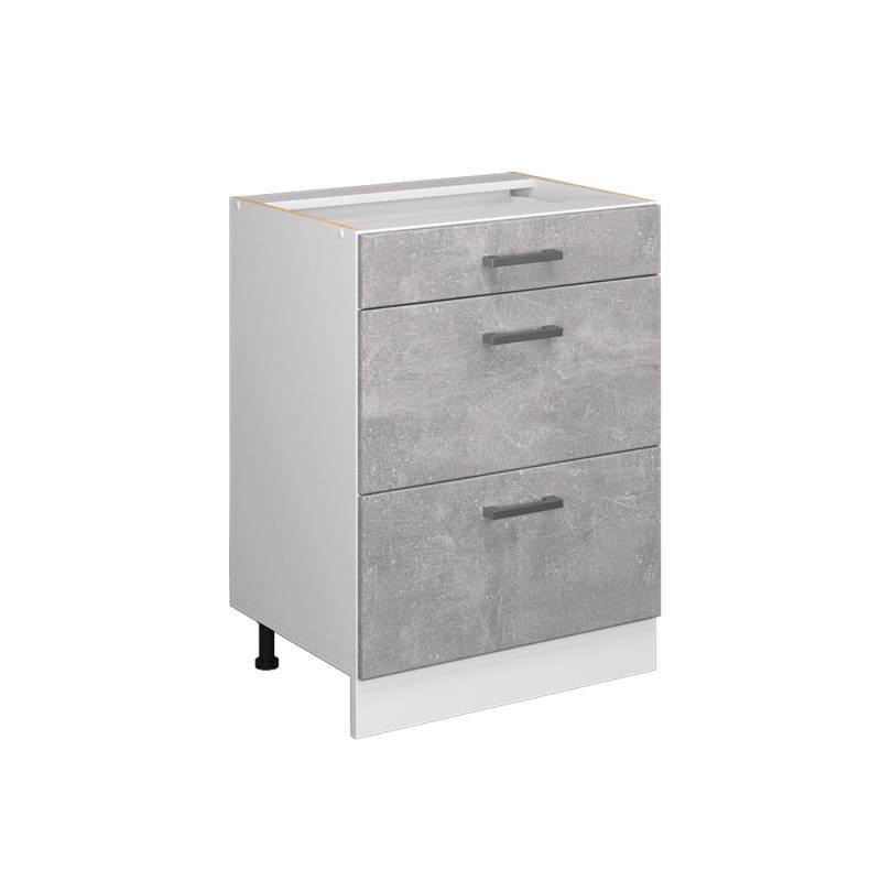 Vicco Küchenunterschrank R-Line Beton/Weiß 60 cm mit Schubladen ohne Arbeitsplatte von Vicco