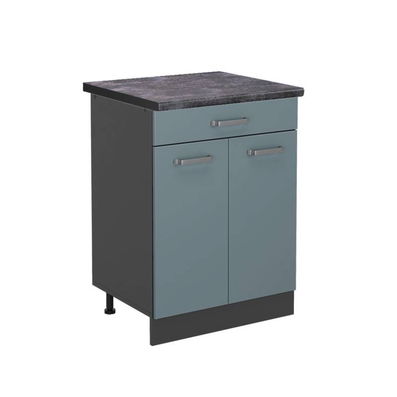 Vicco Küchenunterschrank R-Line Blau-Grau/Anthrazit 60 cm AP Anthrazit mit Anthrazit Korpus von Vicco