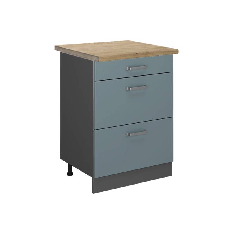 Vicco Küchenunterschrank R-Line Blau-Grau/Anthrazit 60 cm mit Schubladen AP Eiche von Vicco