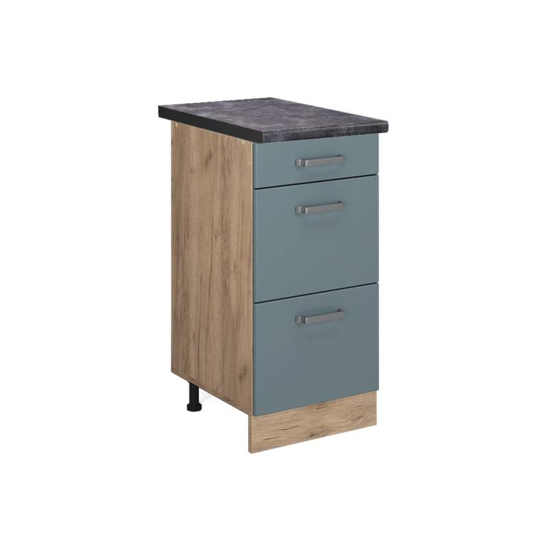 Vicco Küchenunterschrank R-Line Blau-Grau/Goldkraft Eiche 40 cm mit Schubladen AP Anthrazit von Vicco