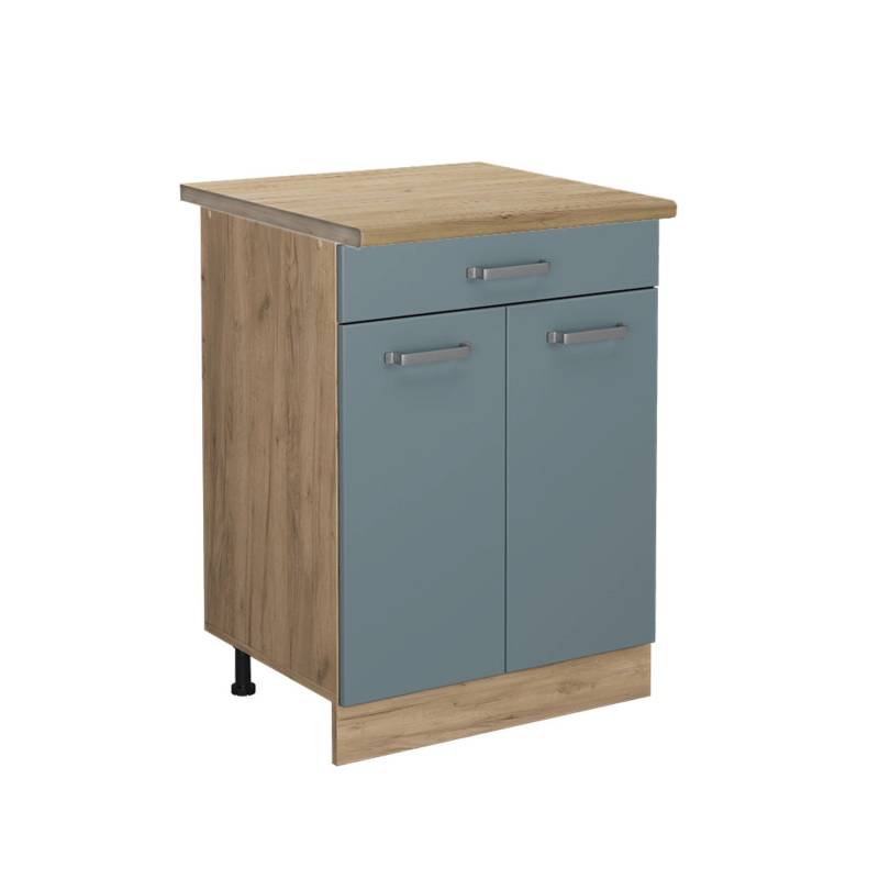 Vicco Küchenunterschrank R-Line Blau-Grau/Goldkraft Eiche 60 cm mit Schublade AP Eiche von Vicco