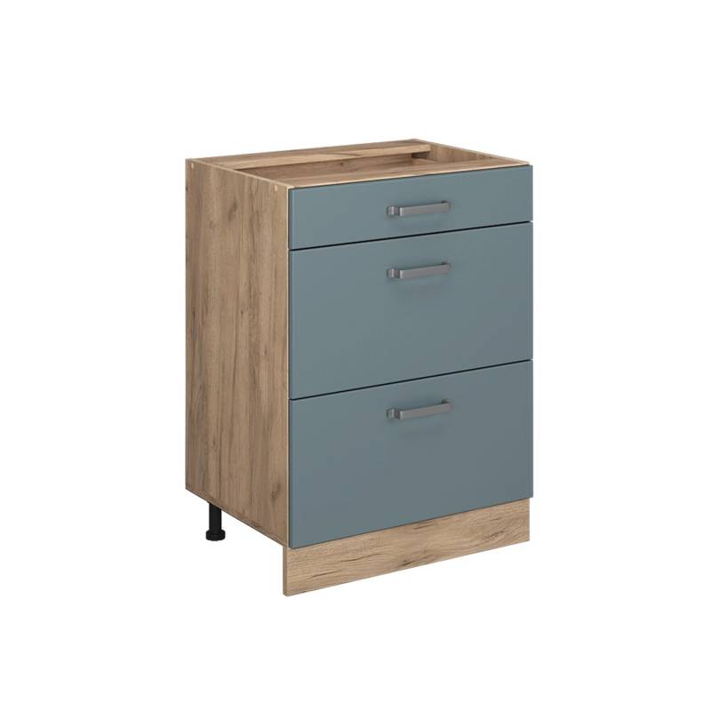 Vicco Küchenunterschrank R-Line Blau-Grau/Goldkraft Eiche 60 cm mit Schubladen ohne Arbeitsplatte von Vicco