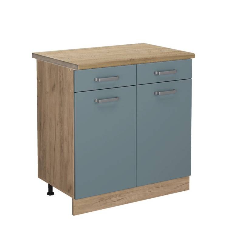 Vicco Küchenunterschrank R-Line Blau-Grau/Goldkraft Eiche 80 cm AP Eiche von Vicco
