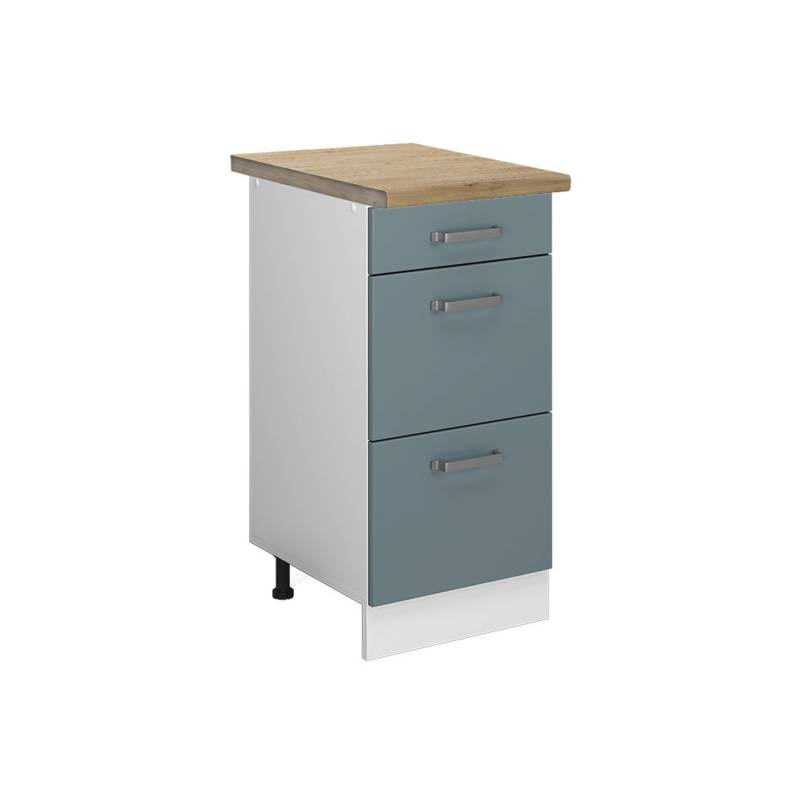 Vicco Küchenunterschrank R-Line Blau-Grau/Weiß 40 cm mit Schubladen AP Eiche von Vicco