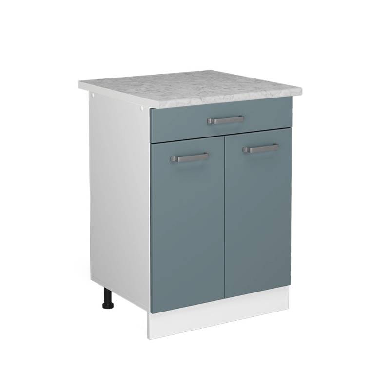 Vicco Küchenunterschrank R-Line Blau-Grau/Weiß 60 cm mit Schublade AP Marmor von Vicco