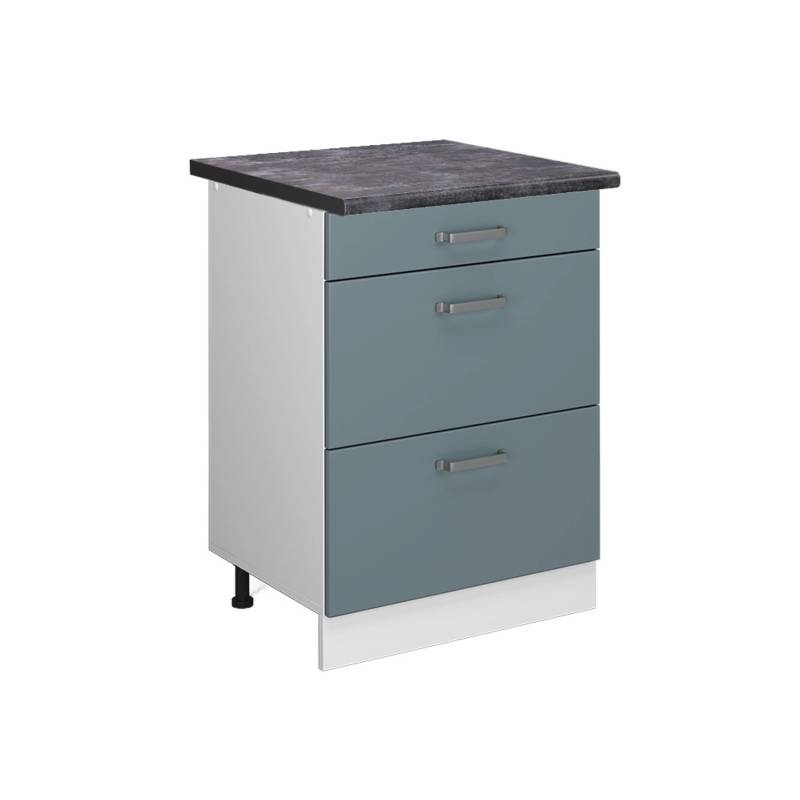 Vicco Küchenunterschrank R-Line Blau-Grau/Weiß 60 cm mit Schubladen AP Anthrazit von Vicco