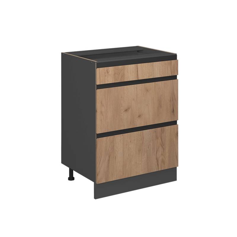 Vicco Küchenunterschrank R-Line Goldkraft Eiche/Anthrazit 60 cm J-Shape mit Schubladen ohne Arbeitsplatte von Vicco