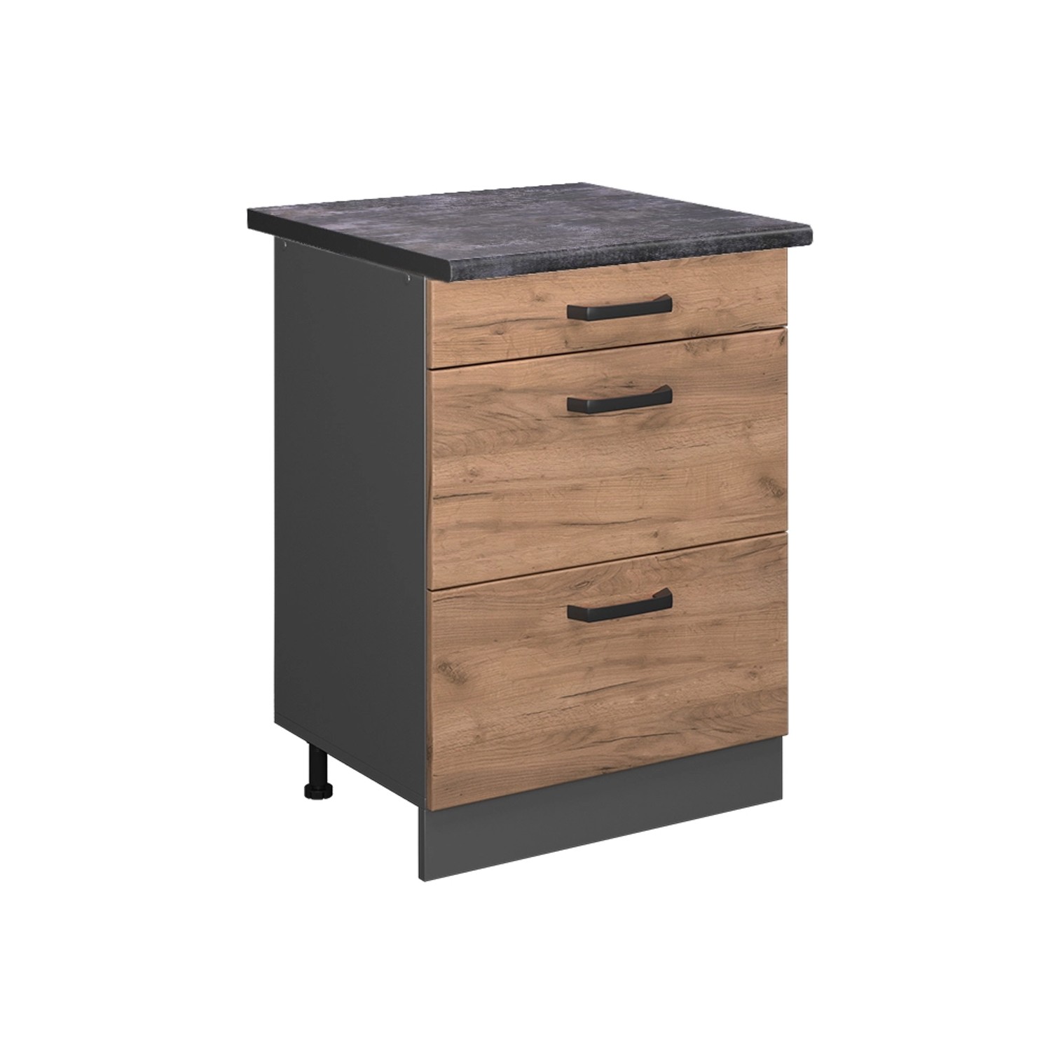 Vicco Küchenunterschrank R-Line Goldkraft Eiche/Anthrazit 60 cm mit Schubladen AP Anthrazit mit Anthrazit Korpus Vicco Küchenunterschrank R-Line Goldkraft Eiche/Anthrazit 60 cm mit Schubladen AP Anthrazit mit Anthrazit Korpus von Vicco