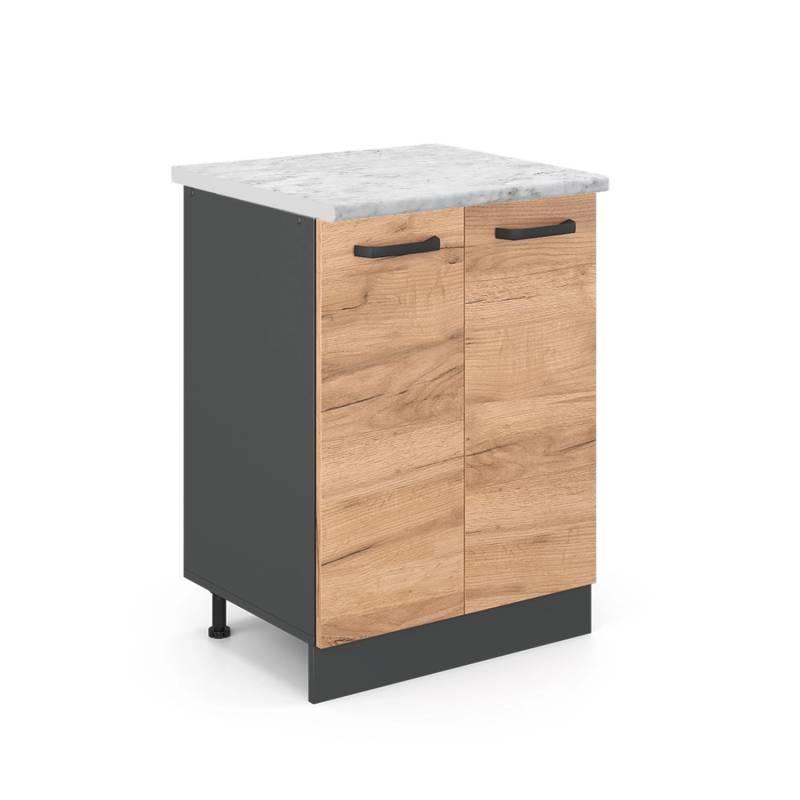 Vicco Küchenunterschrank R-Line Küchenkommode Goldkraft Eiche/Anthrazit AP Marmor mit Anthrazit Korpus von Vicco