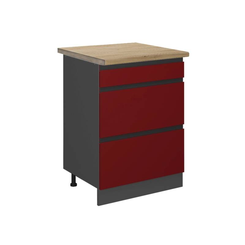 Vicco Küchenunterschrank R-Line Rot/Anthrazit 60 cm mit Schubladen AP Eiche von Vicco