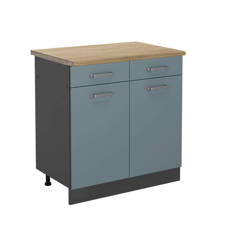 Vicco Küchenunterschrank R-Line Schubladenschrank für die Küche Blau-Grau/Anthrazit 80 cm AP Eiche von Vicco