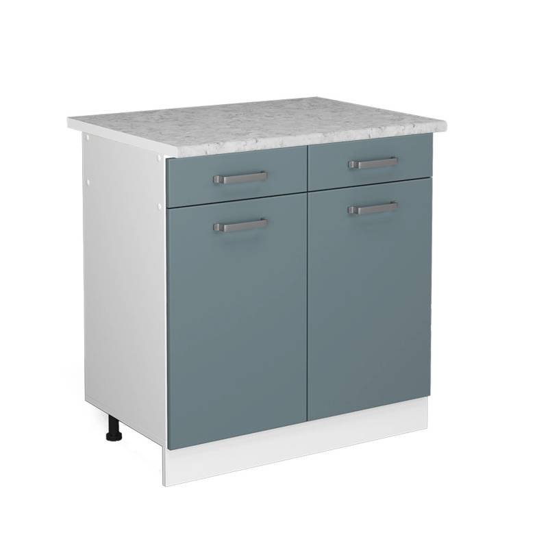 Vicco Küchenunterschrank R-Line Schubladenschrank für die Küche Blau-Grau/Weiß 80 cm AP Marmor von Vicco