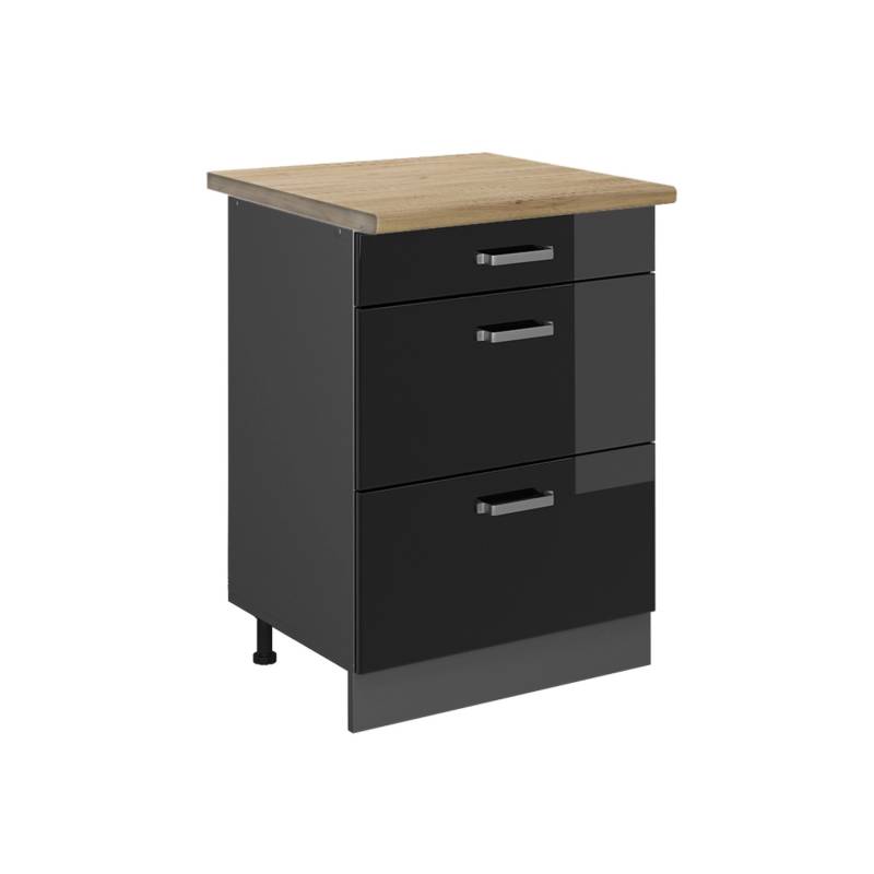 Vicco Küchenunterschrank R-Line Schwarz Hochglanz/Anthrazit 60 cm mit Schubladen AP Eiche von Vicco