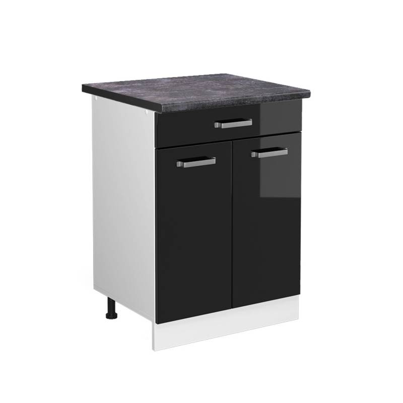 Vicco Küchenunterschrank R-Line Schwarz Hochglanz/Weiß 60 cm mit Schublade AP Anthrazit von Vicco
