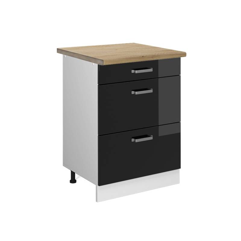 Vicco Küchenunterschrank R-Line Schwarz Hochglanz/Weiß 60 cm mit Schubladen AP Eiche von Vicco