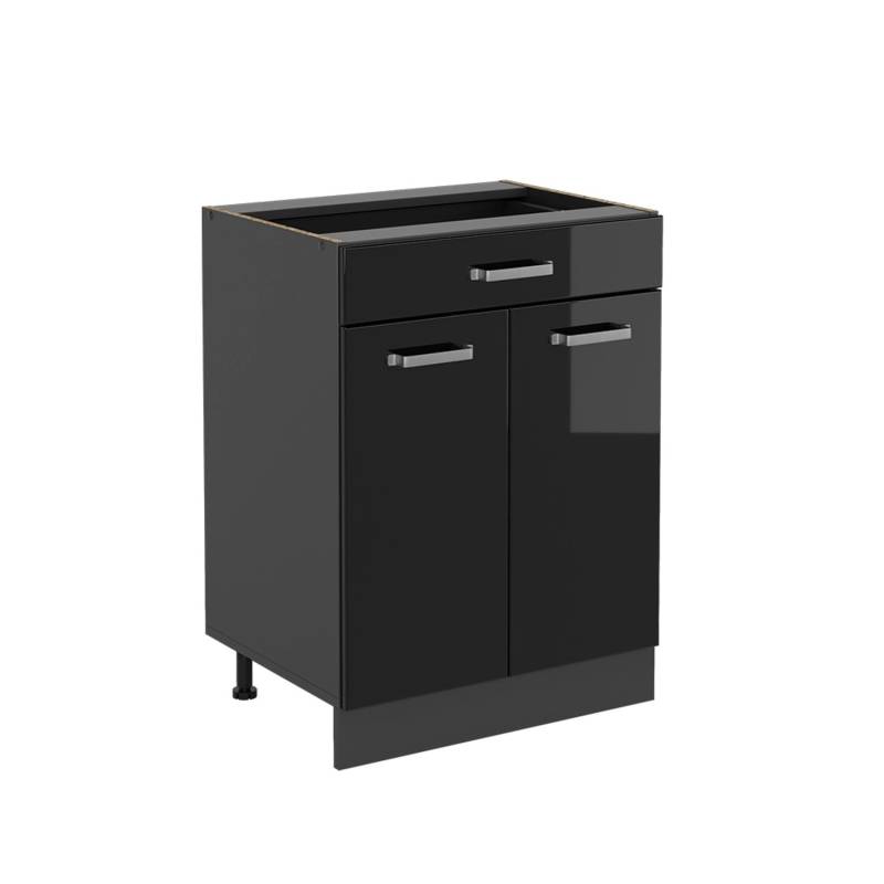 Vicco Küchenunterschrank R-Line Schwarz Hochglanz 60 cm mit Schublade ohne Arbeitsplatte mit Anthrazit Korpus von Vicco