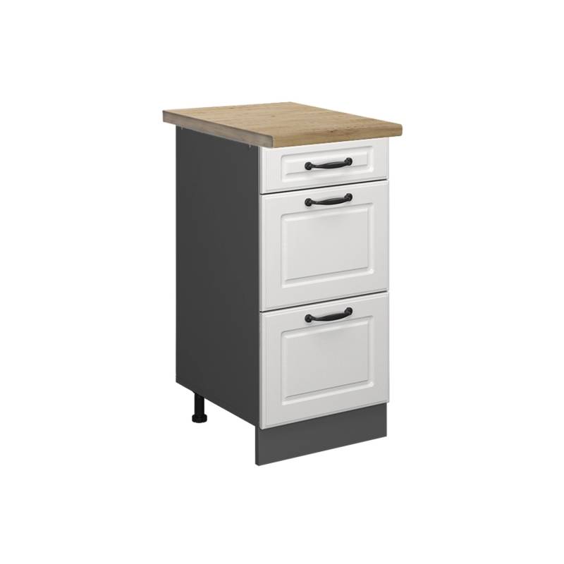 Vicco Küchenunterschrank R-Line Weiß Landhaus/Anthrazit 40 cm mit Schubladen AP Eiche von Vicco