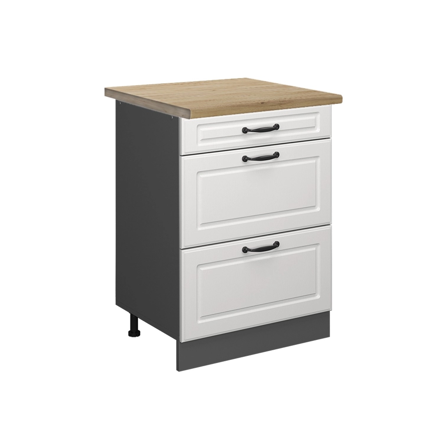 Vicco Küchenunterschrank R-Line Weiß Landhaus/Anthrazit 60 cm mit Schubladen AP Eiche von Vicco