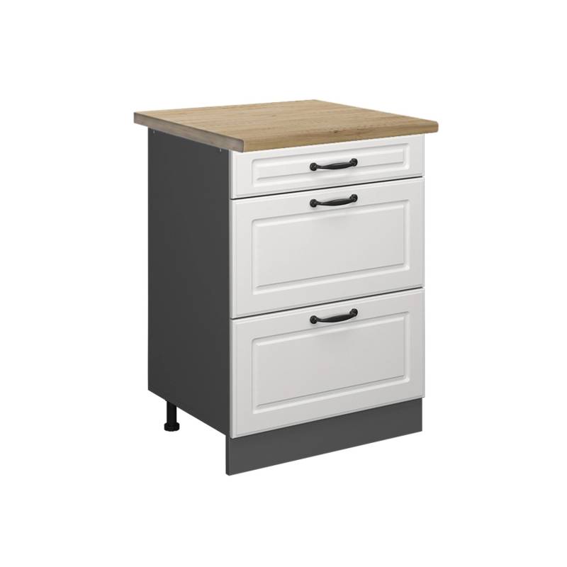 Vicco Küchenunterschrank R-Line Weiß Landhaus/Anthrazit 60 cm mit Schubladen AP Eiche von Vicco