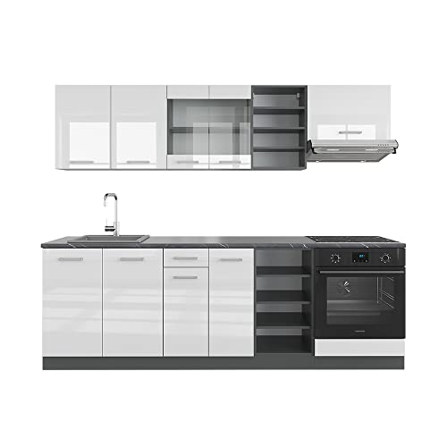 Vicco Küchenzeile R-Line, Weiß Hochglanz/Anthrazit, 240 cm ohne Arbeitsplatte von Vicco