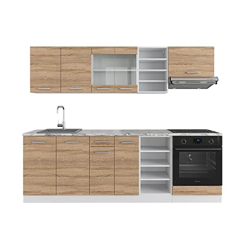 Vicco Küchenzeile R-Line, Sonoma/Weiß, 240 cm ohne Arbeitsplatte von Vicco