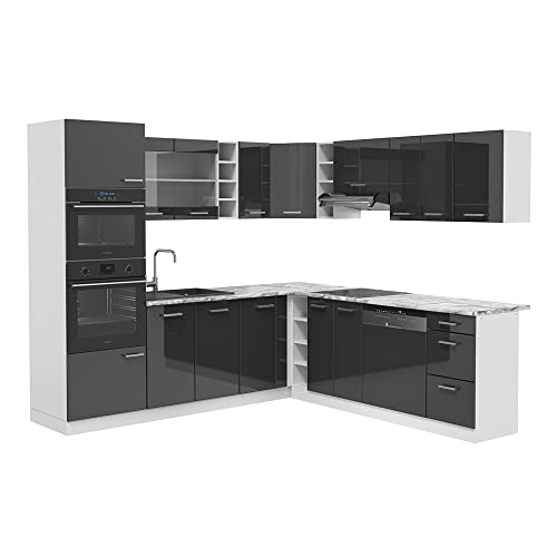 Vicco Eckküche R-Line, Anthrazit Hochglanz/Weiß, 237 x 247 cm, AP Marmor von Vicco