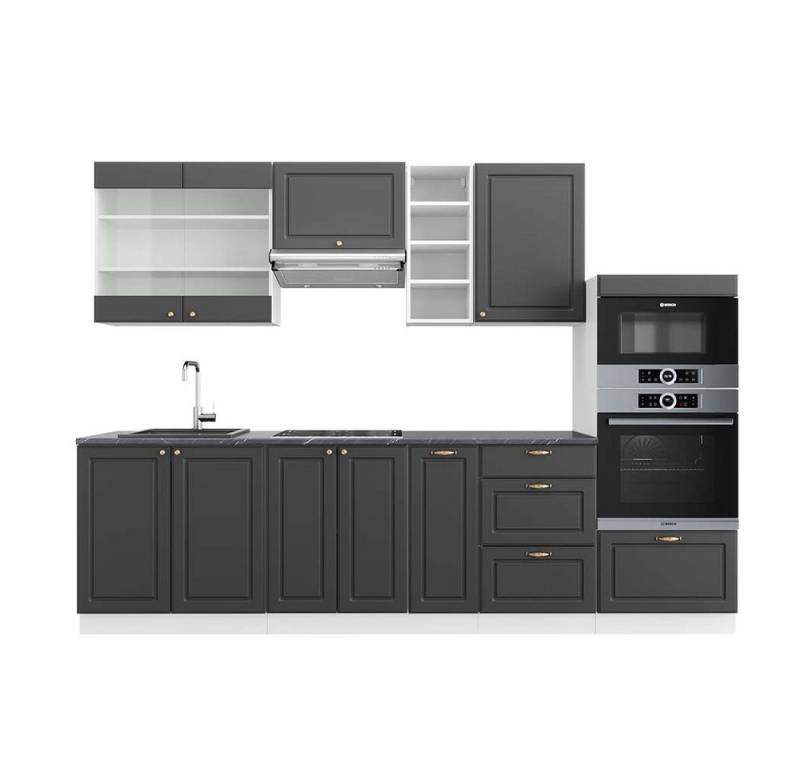 Vicco Küchenzeile Fame-Line, Anthrazit-Gold/Weiß, 280 cm, AP Anthrazit von Vicco