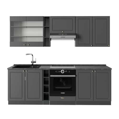 Vicco Küchenzeile Fame-Line, Anthrazit-Gold Landhaus, 235 cm, AP Anthrazit von Vicco