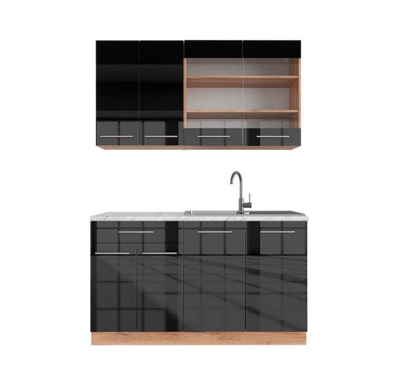 Vicco Küchenzeile Fame-Line, Anthrazit Hochglanz/Goldkraft Eiche, 140 cm, AP Marmor von Vicco